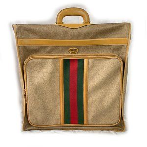 Rare Vintage Gucci Folding Garment Suit Bag Canvas & Leather W/ Stripes Italy